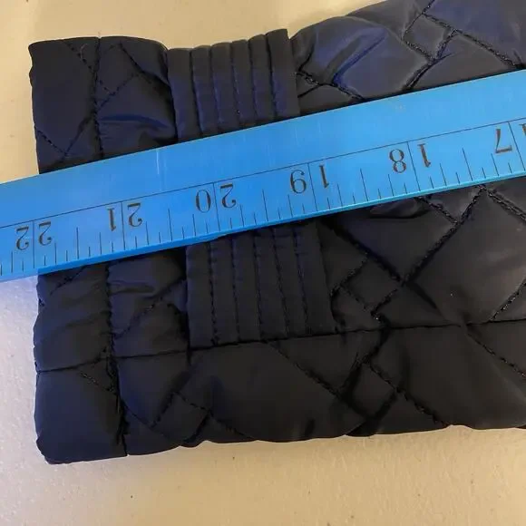 Cole Haan Signature NavyBlue Leather Trim quilted belted Coat Jacket SP Zip Snap - Picture 5 of 13